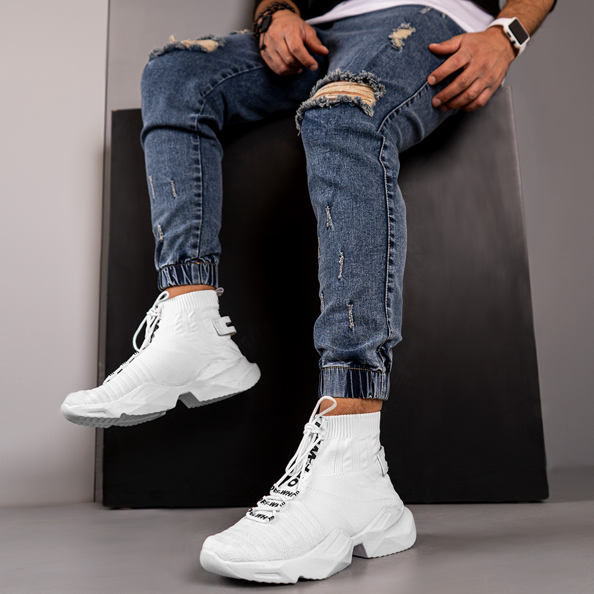 کفش ساقدار مردانه سفید مدل Sasan