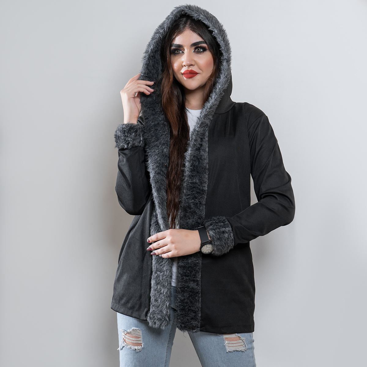 هودی دخترانه لبه خزدار مدل Marly