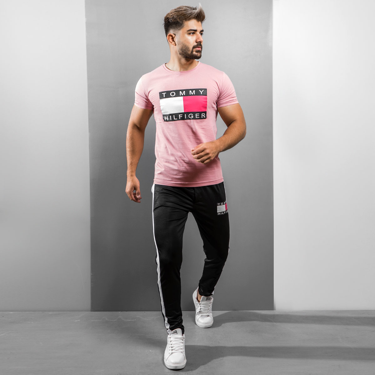 ست تیشرت شلوار Tommy Hilfiger مردانه صورتی مدل Pandura