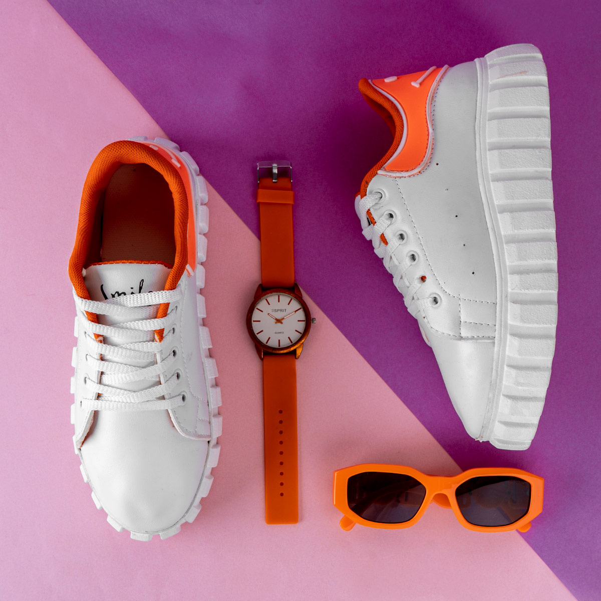 کفش ورزشیsmile زنانه سفید نارنجی مدل Aspin