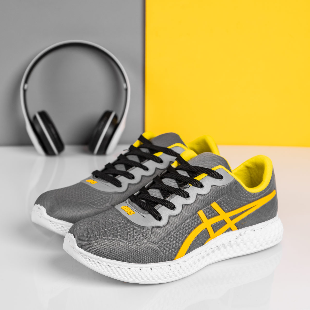کفش ورزشی Asics مردانه طوسی زرد مدل Nardin(T)